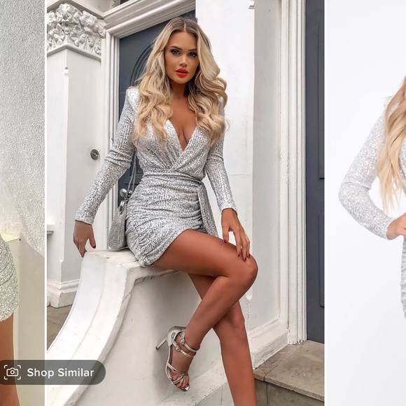 Fashion Nova Center Stage Sequin Mini Dress - White/Silver - Large - Never Worn - Picture 8 of 10